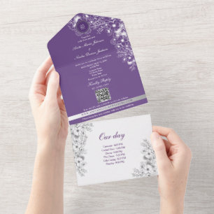 Purple Romantic Timeline Photo Wedding All In One Invitation
