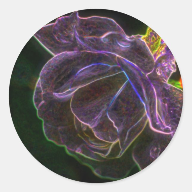 Purple Rose Abstract Flower Art Classic Round Sticker (Front)