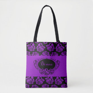 Purple Rose and Black Tote Bag