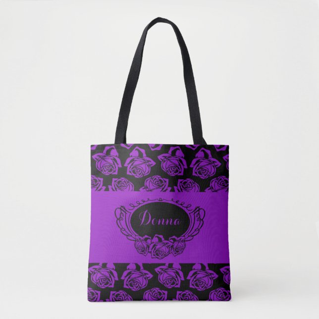 Purple Rose and Black Tote Bag (Front)
