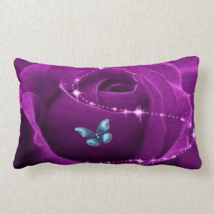 purple rose and blue butterfly lumbar cushion