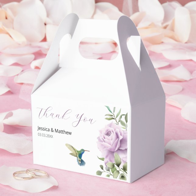 Purple Rose and  Hummingbird Favour Box (Wedding)