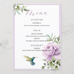 Purple Rose and Hummingbird Menu