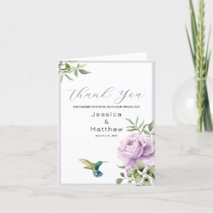 Purple Rose and Hummingbird Thank You Card