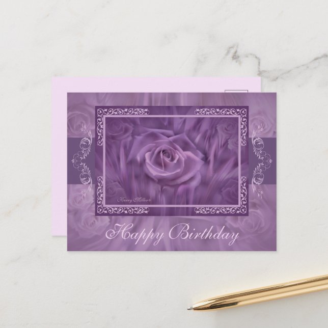 Purple Rose and Lace Postcard (Front/Back In Situ)