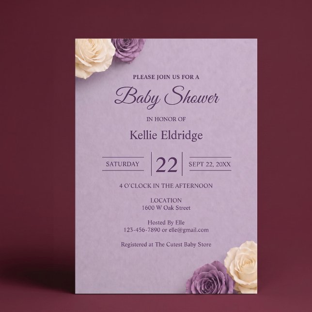Purple Rose Baby Shower Invitation (Creator Uploaded)