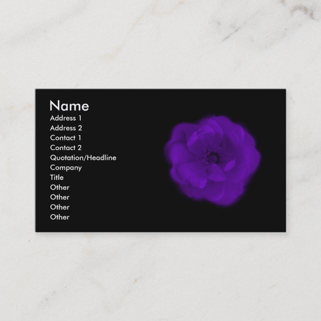 Purple Rose. Black Background. Business Card (Front)
