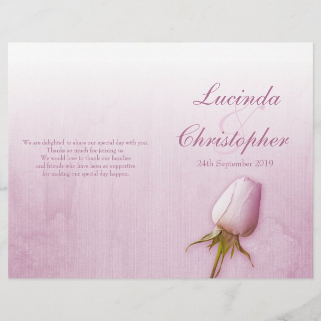 Purple rose bud lilac wedding programme (Front)
