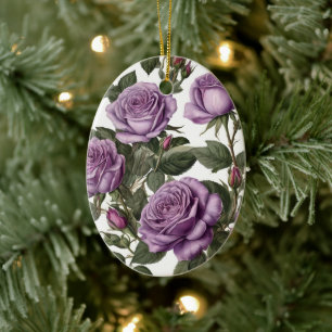 Purple Rose Budding Roses, Ceramic Tree Decoration
