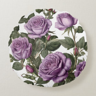 Purple Rose Budding Roses, Round Cushion