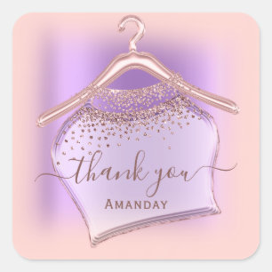 Purple Rose Cloth Hanger Crystals Glitter Boutique Square Sticker