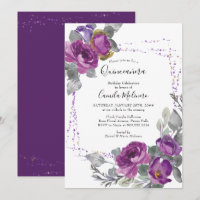 Purple Rose Confetti Frame Floral Quinceanera