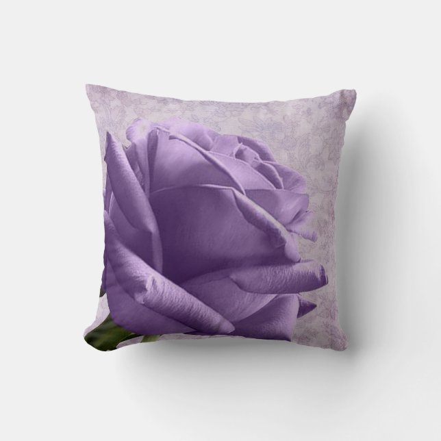 Purple Rose & Damask Floral Pillow (Front)