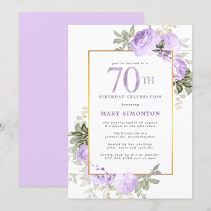 Purple Rose Floral 70th Birthday Party Invitation