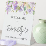 Purple Rose Floral 70th Birthday Welcome Pedestal Sign<br><div class="desc">Welcome guests to your birthday party with this elegant purple rose and greenery welcome sign. It coordinates with the Rustic Purple Floral Botanical collection.</div>