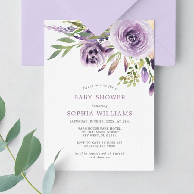 Purple Rose Floral Baby Shower Invitation (Creator Uploaded)