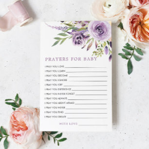 Purple Rose Floral Baby Shower Prayer Card
