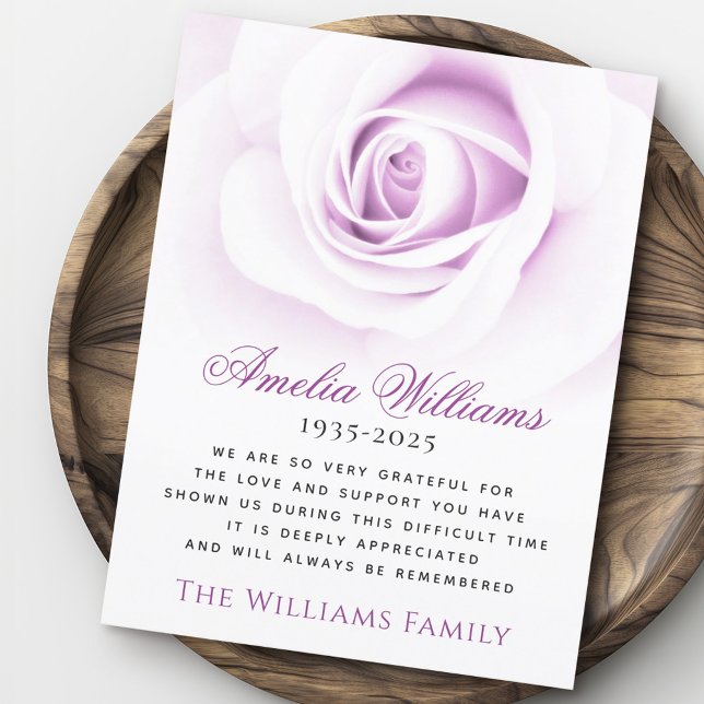 Purple rose floral funeral sympathy thank you card (Purple rose floral funeral sympathy thank you card)