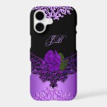 Purple Rose Floral Lace Black<br><div class="desc">Purple Rose Floral Lace Black Monogrammed Classy Elegant Girly Case</div>