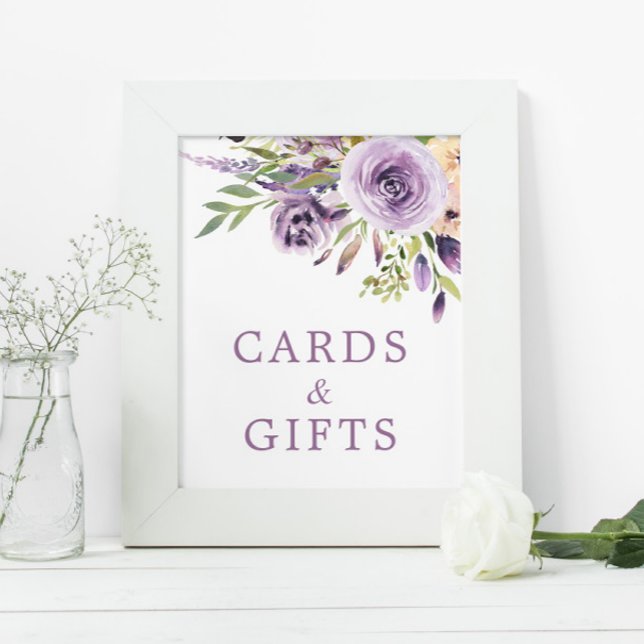 Purple Rose Floral Shower Cards & Gifts Sign (Creator Uploaded)