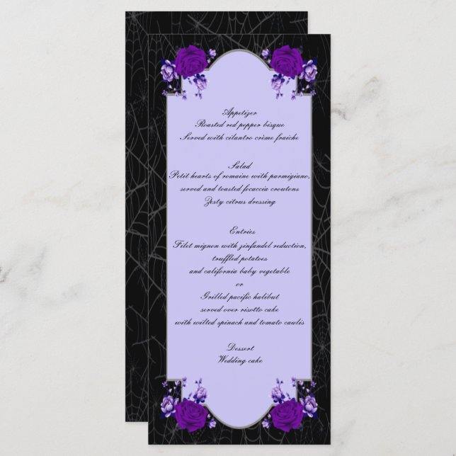 Purple Rose Floral Spiderweb Fall Wedding Menu (Front/Back)