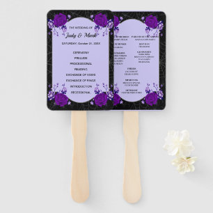 Purple Rose Floral Spiderweb Fall Wedding Program Hand Fan