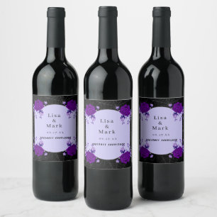 Purple Rose Floral Spiderweb Fall Wedding Wine Label