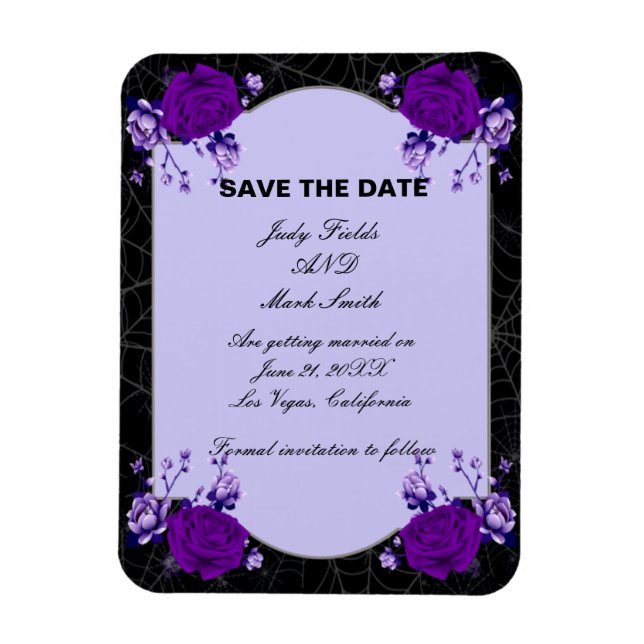 Purple Rose Floral Spiderweb Wedding Save The Date Magnet (Vertical)