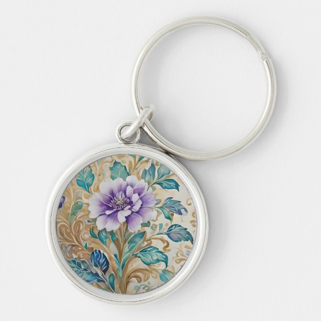 Purple Rose floral watercolor Key Ring (Front)
