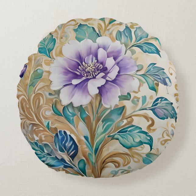 Purple Rose floral watercolor Round Cushion (Front)