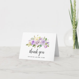 Purple Rose Floral Wedding Photo Thank You Card