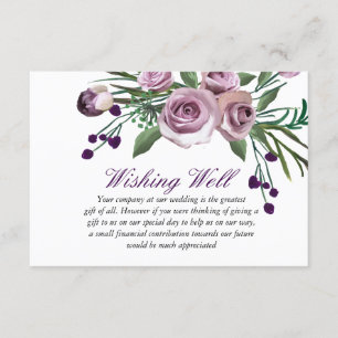 Purple Rose Floral Wedding Wish Well Enclosure Card