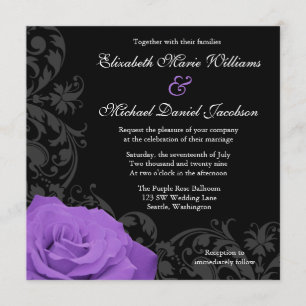 Purple Rose Flourish Wedding Invitation