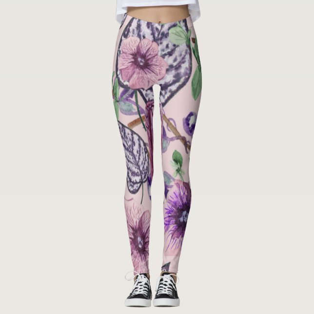 Purple Rose Flower Leggings (Front)