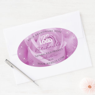 Purple Rose Flower Palm Leaves Product Labels Logo