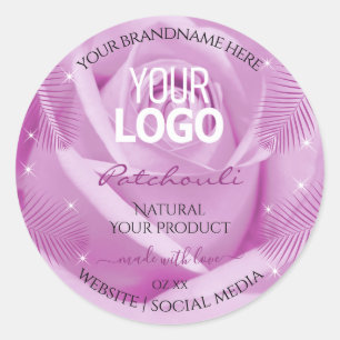Purple Rose Flower Palm Leaves Product Labels Logo