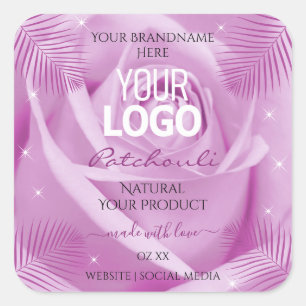Purple Rose Flower Palm Leaves Product Labels Logo