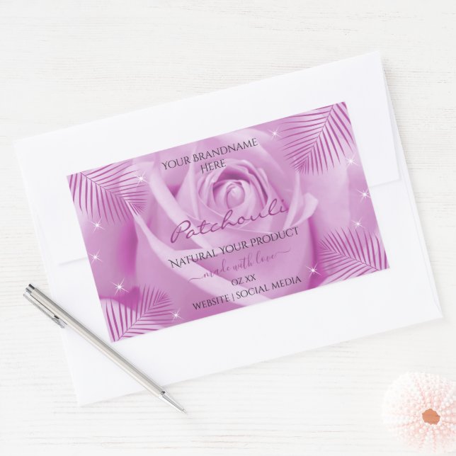 Purple Rose Flower with Palm Leaves Product Labels (Envelope)
