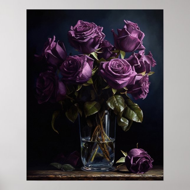 Purple Rose Flowers Art Print Poster (Front)
