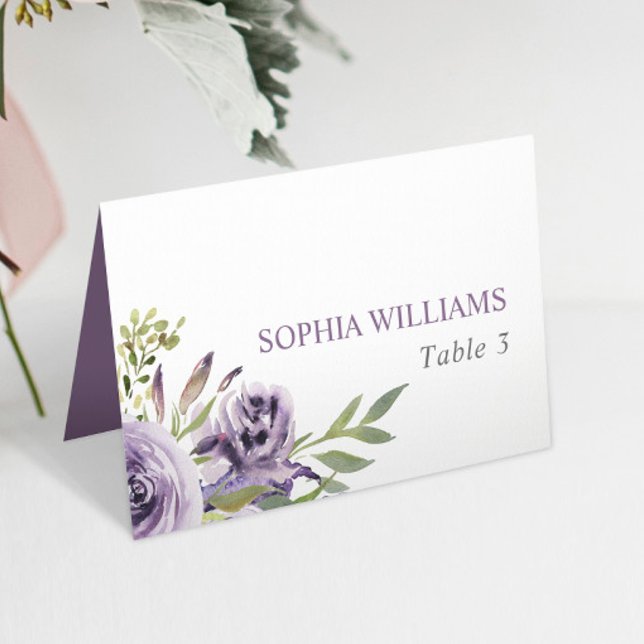 Purple Rose Flowers Wedding Table Card (Creator Uploaded)