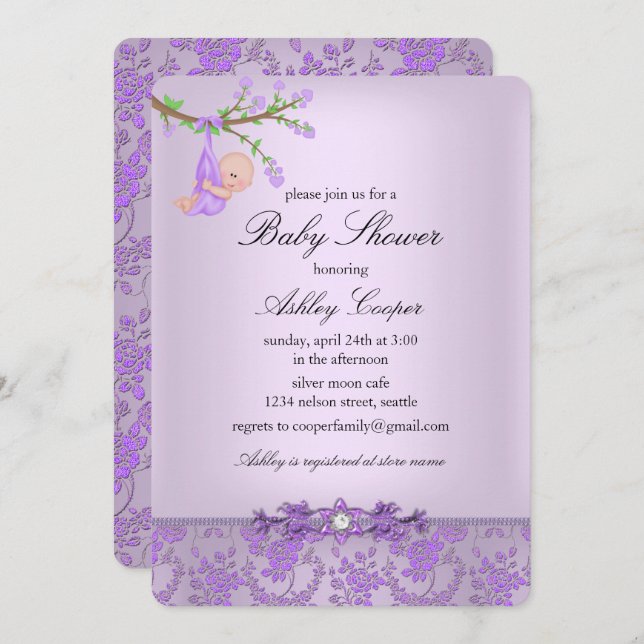 Purple Rose Garden Baby Shower Invitation (Front/Back)