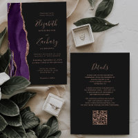 Purple Rose Gold Agate Dark QR Code Wedding
