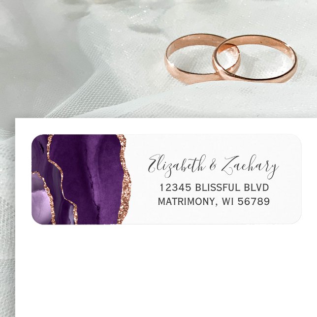 Purple Rose Gold Agate Wedding Return Address (Creator Uploaded)