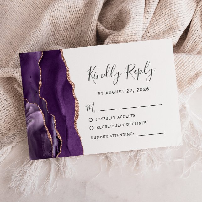 Purple Rose Gold Agate Wedding RSVP Card (Creator Uploaded)