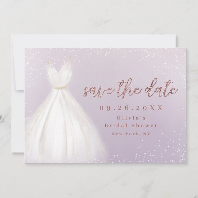 Purple Rose Gold Elegant Dress Save The Date (Front)