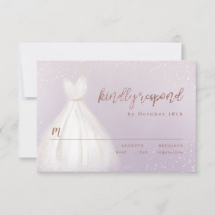 Purple Rose Gold Elegant Sparkle Dress RSVP Card