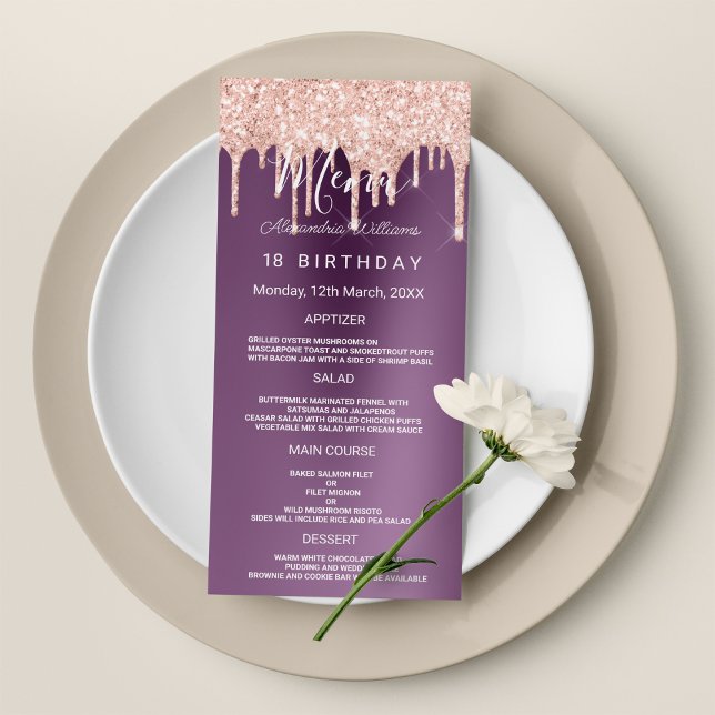 Purple rose gold glitter drips Birthday Program Programme (Purple rose gold glitter drips Birthday Program )
