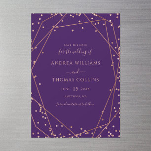 Purple Rose Gold Glitter Geometric Save the Date Magnetic Invitation