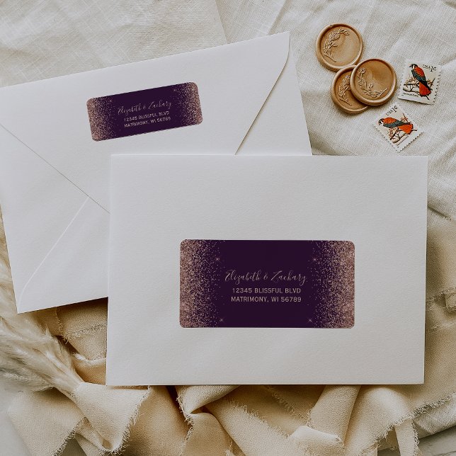 Purple Rose Gold Glitter Wedding Return Address (Creator Uploaded)