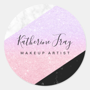 Purple rose gold glitter white black marble makeup classic round sticker